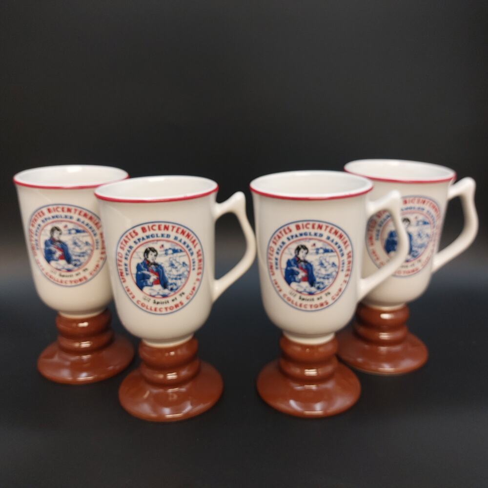 Bicentennial Mugs Set 4 Simon Paxton Pedestal Coffee Cups USA #1273